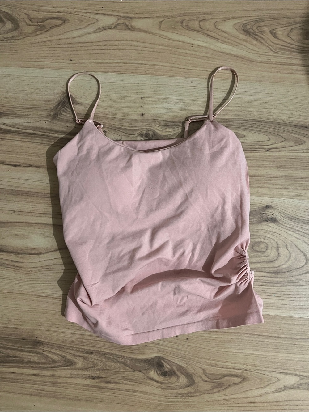 Soft Pink Ruched Spaghetti-Strap Cami